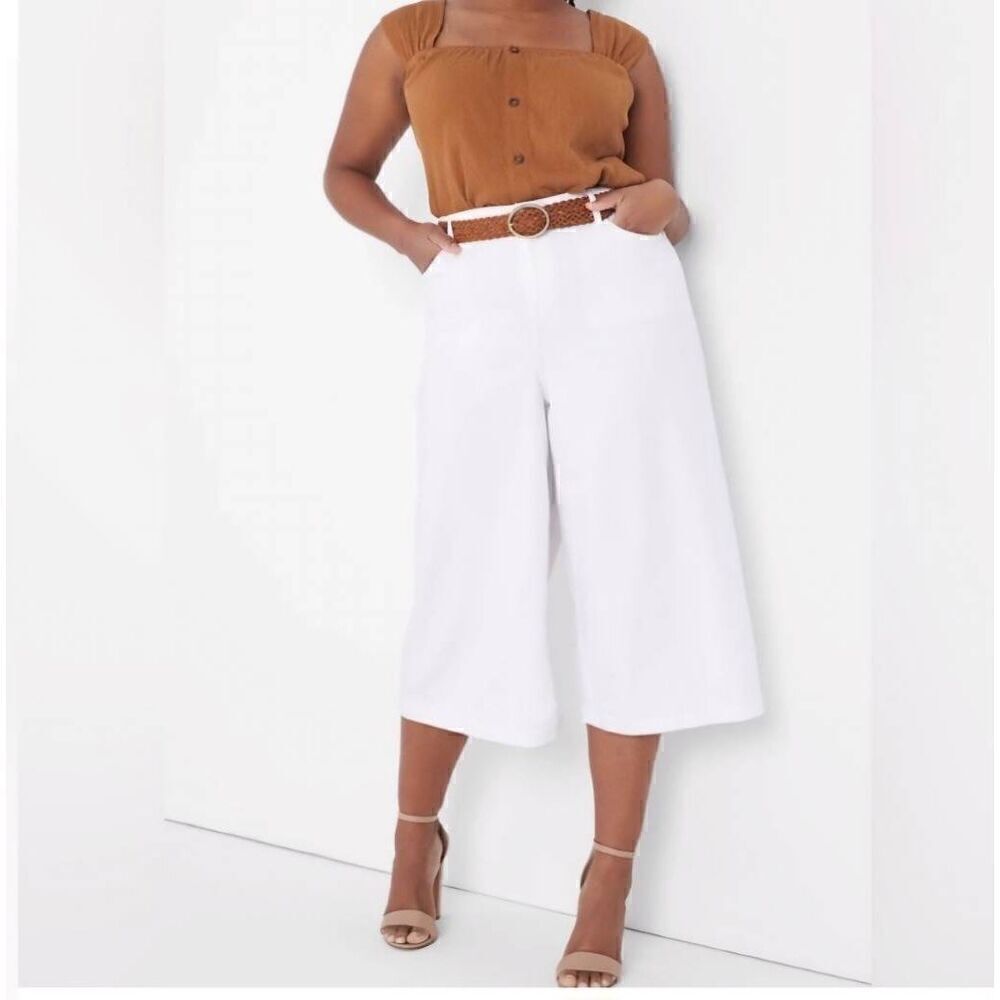 Lane Bryant Size 18 White Wide Leg Cropped Trousers O18 - Picture 9 of 9